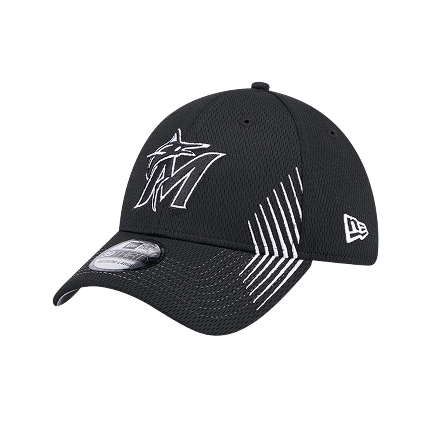 Men's Black Miami Marlins Active Dash Mark 39THIRTY Flex Hat