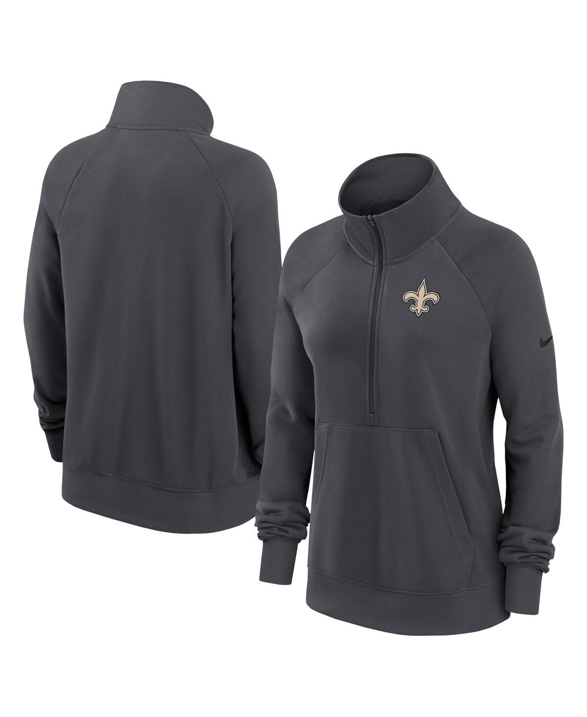 Nike Women's Charcoal New Orleans Saints Premium Raglan Performance Half-zip Sweatshirt In Charcoal