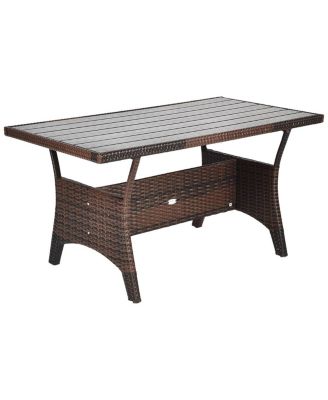 3 Pieces Hand-Woven Rattan Outdoor Sofa Set with Dining Table