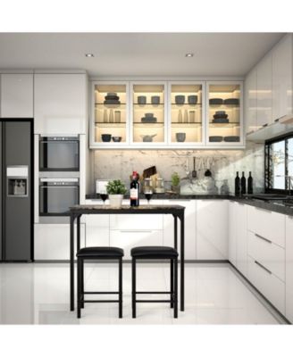 3 Pieces Dining Table Set with Faux Marble Tabletop and 2 Chairs