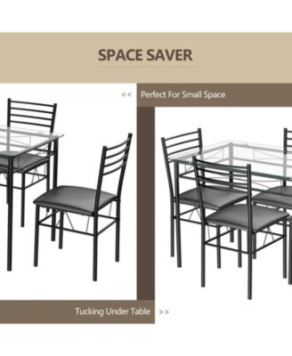 5 Pieces Dining Set with Tempered Glass Top Table and 4 Upholstered Chairs