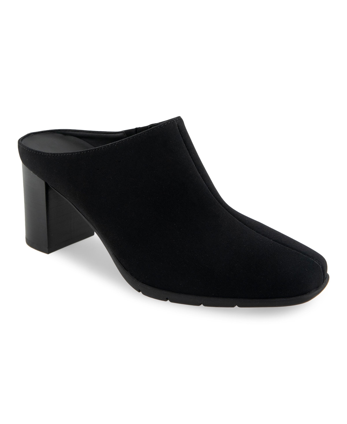 Women's Maddy Heel Mules - Black Stretch Gabardine Fabric