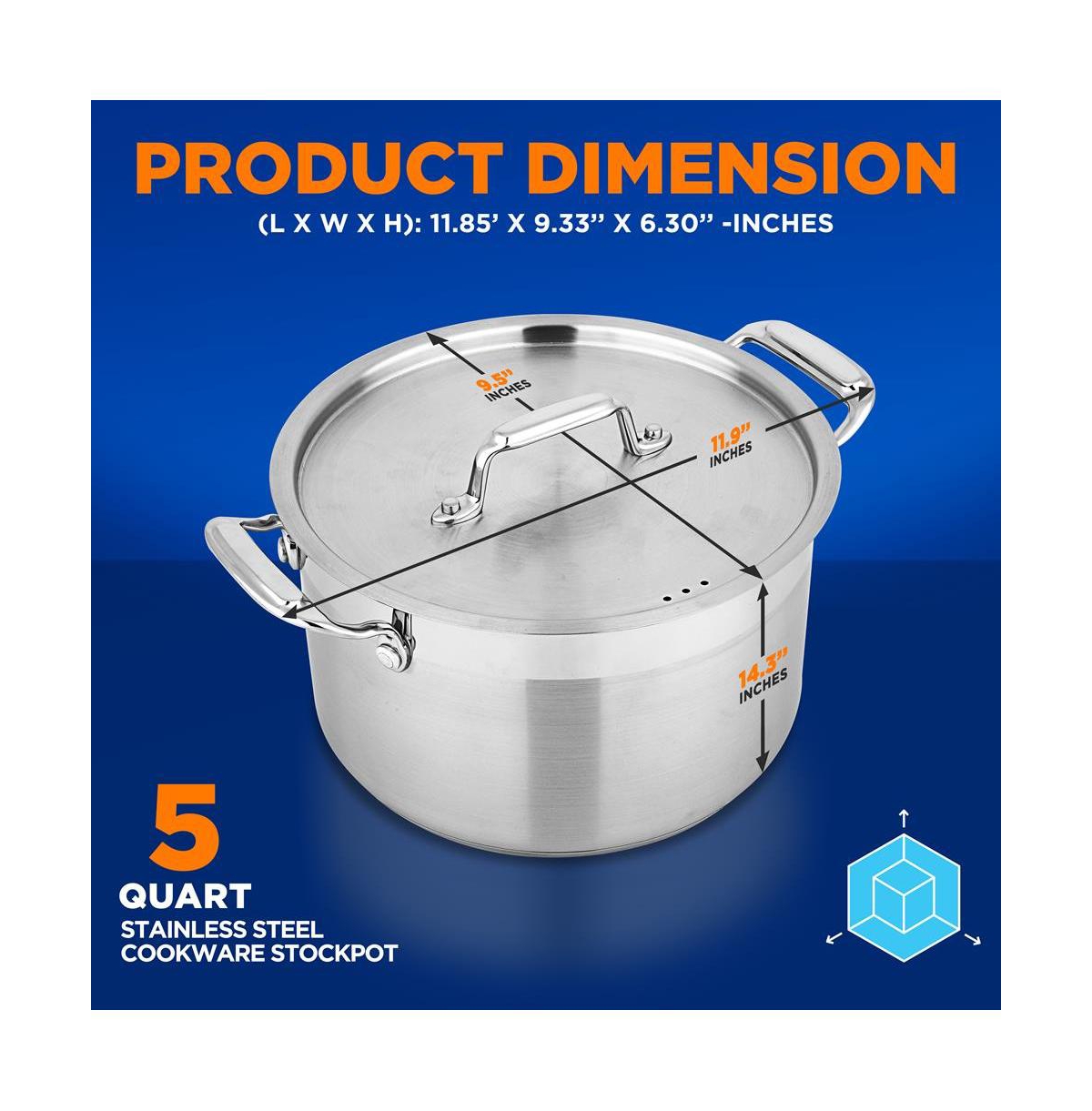 NutriChef Stainless Steel Cookware Stock Pot - Quart, Heavy Duty Induction Pot, Soup Pot With Stainless Steel Lid