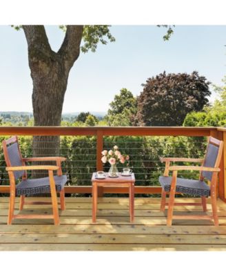 3 Pieces Rattan Bistro Set with Acacia Wood Frame for Garden