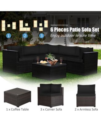 6 Pieces Rattan Patio Sectional Sofa Set with Cushions for 4-5 Person