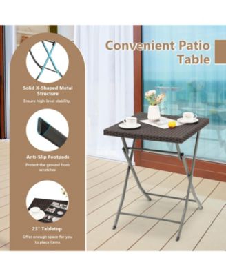 3 Pieces Patio Bistro Set with Folding Wicker Chairs and Table