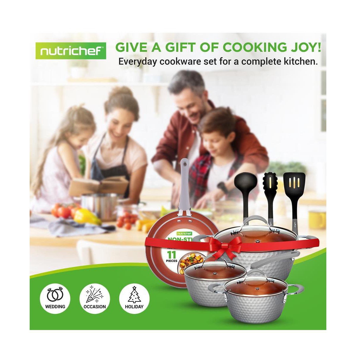NutriChef Kitchenware Pots & Pans Set - Stylish Kitchen Cookware with Elegant Diamond Pattern, Non-Stick (11-Piece Set)