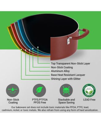 Nonstick  Space Saver 17-Piece Cookware Set - Brown Pots and Pans