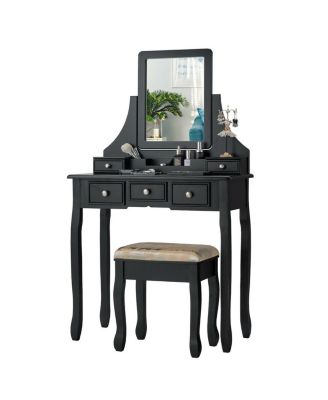 Makeup Vanity Set with Mirror and Cushioned Stool
