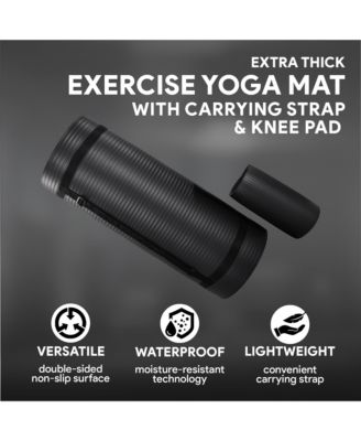 1" Extra Thick Yoga Mat w/Knee Pad and Carrying Strap, Black