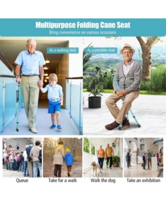 Lightweight Adjustable Folding Cane Seat with Light-Black