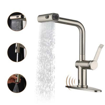 Single Handle Pull Out Kitchen Faucet with Touchless Sensor With Three-function Mode Sprayer
