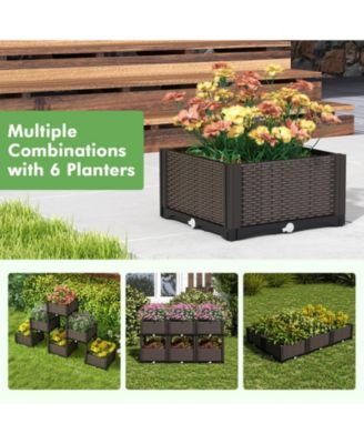 2 Set Elevated Plastic Raised Garden Bed Planter Kit for Flower Vegetable Grow-Brown