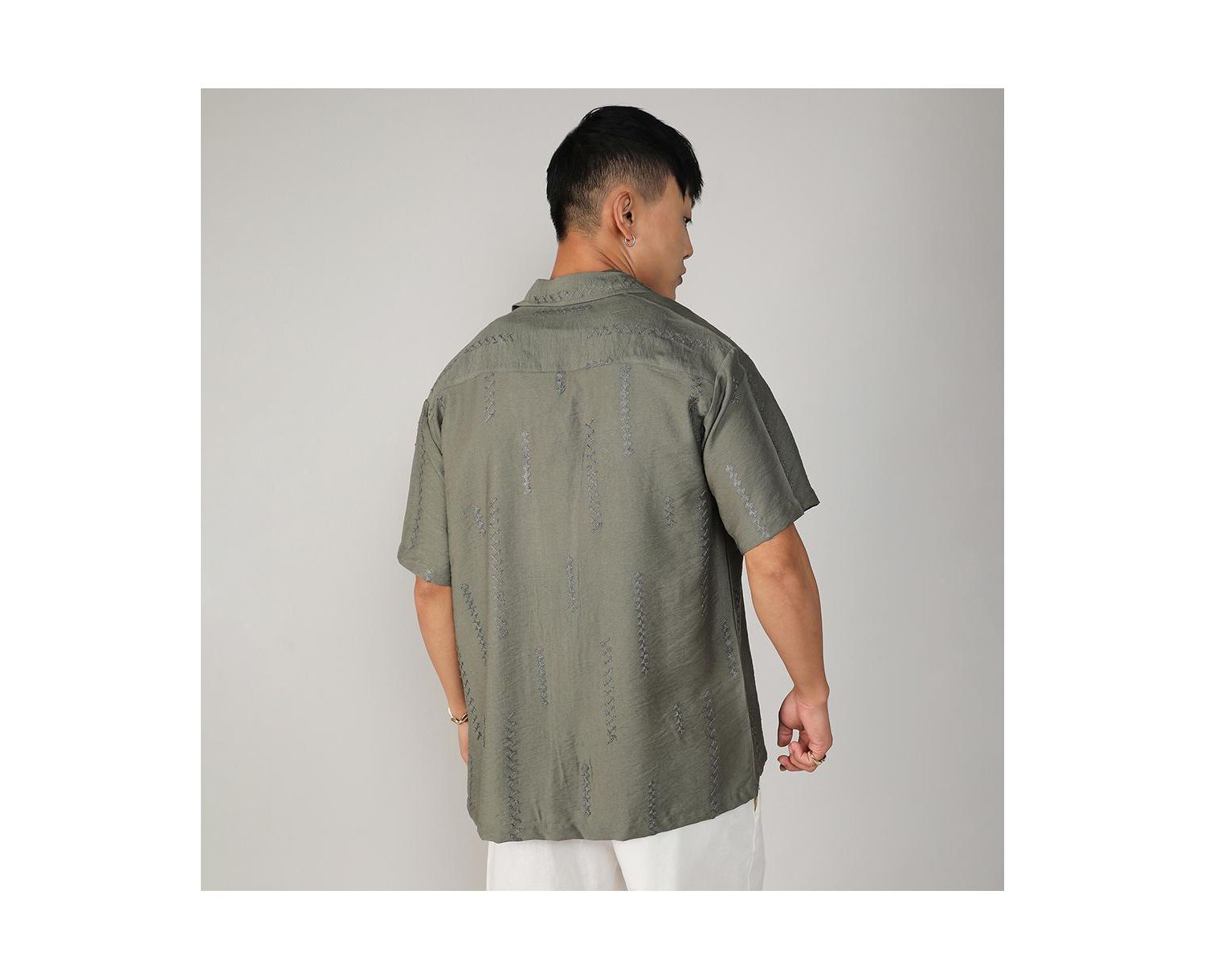 Men's Olive Green Embroidered Twist Shirt