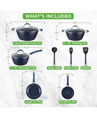  Diamond Nonstick Ceramic 11-Piece Cookware Set with Lids and Utensils