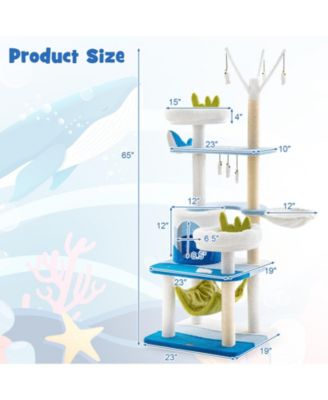 Multi-level Cat Tower with Sisal Covered Scratching Posts-Blue