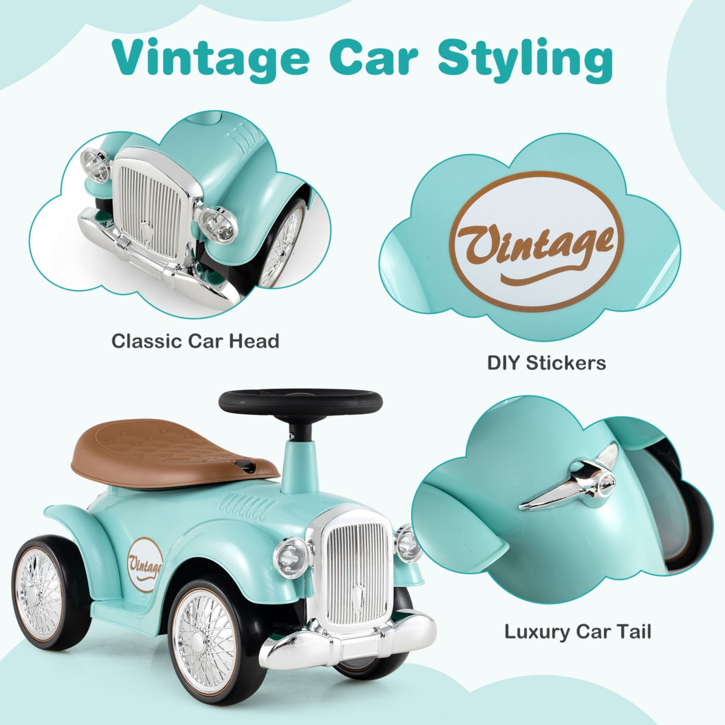 Детская игрушка Gymax 1930 Classic Retro Sit to Stand Ride-On Toy with Working Steering Wheel, 23"L x 10.5"W x 13.5"H, 55 lbs Capacity, Ages 18-36 Months, цвет: Коричневый, вариант 1 — фото 6