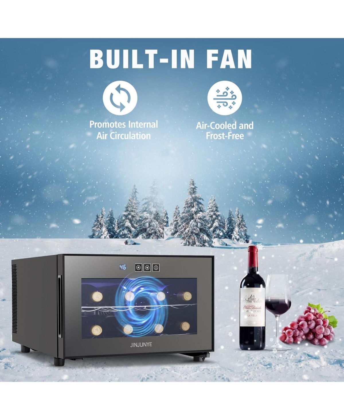 Jinjunye 8 Bottle Wine Cooler Refrigerator, Wine Fridge Small, Countertop Wine Cooler with Digital Temperature Control, 46-66 Mini Freestanding Wine C