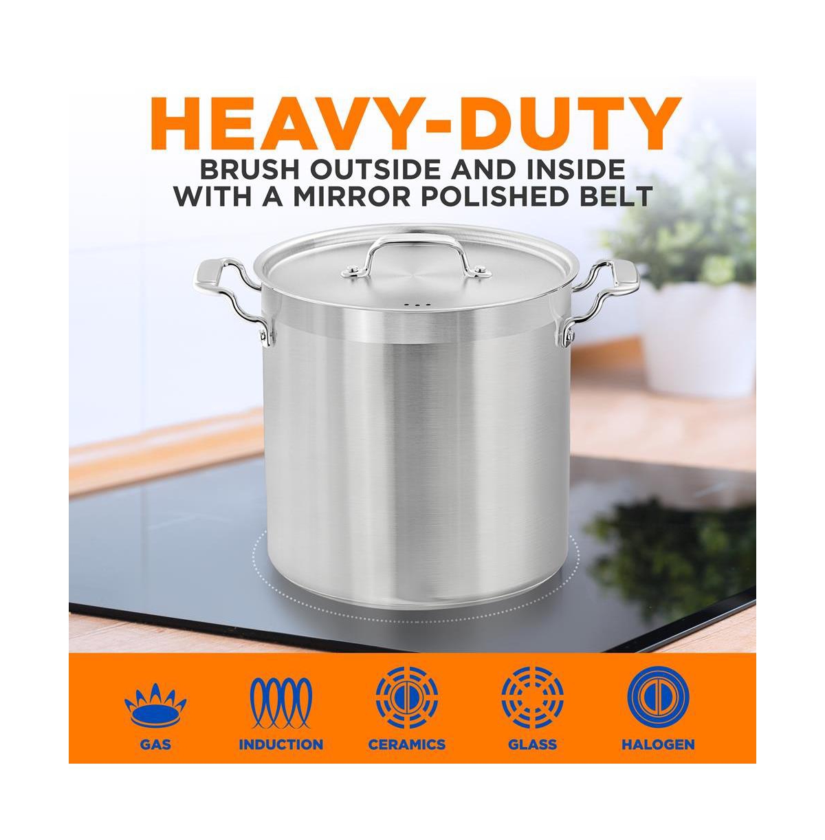 NutriChef Stainless Steel Cookware Stockpot - Quart, Heavy Duty Induction Pot