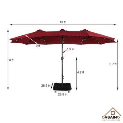 Outdoor Double-Sided Patio Umbrella with Base 36 LED Light Market Umbrella with Cover