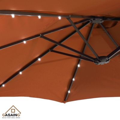 Outdoor Double-Sided Patio Umbrella with Base 36 LED Light Market Umbrella with Cover