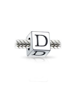 Alphabet Initial Square Block Letter Bead Charm .925 Sterling Silver