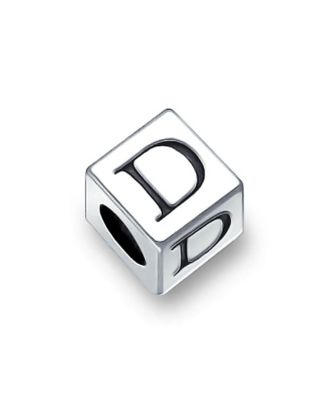 Alphabet Initial Square Block Letter Bead Charm .925 Sterling Silver