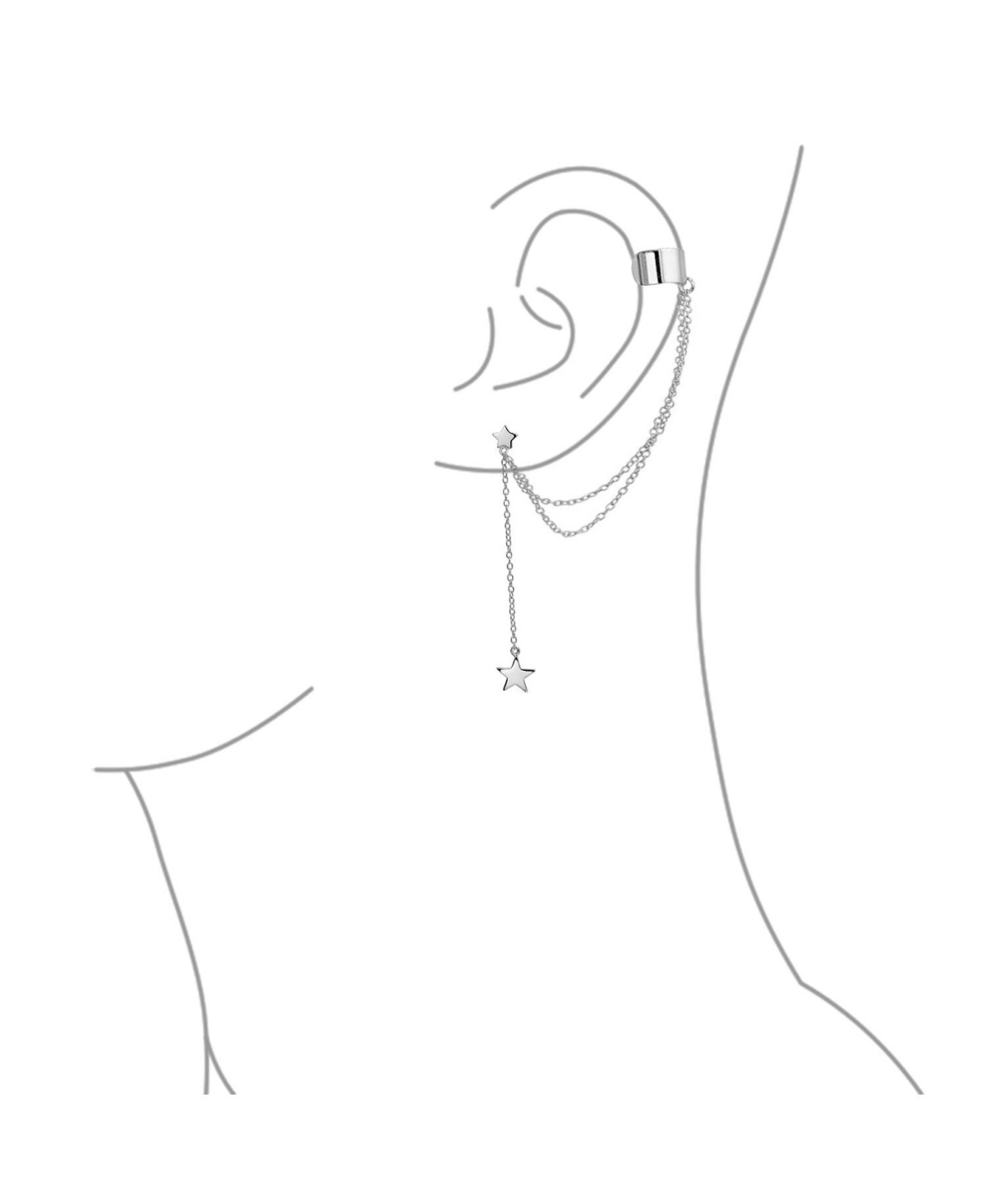 Bling Jewelry Usa Patriotic Star Celestial Double Chain Ear Lobe Cartilage Earring Clip On Helix Linear Band Wrap Ear Cuff Stud Earring Set For Women