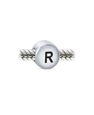 Initial Alphabet Bead Charm Sterling Silver A-Z Block Letter for Bracelet