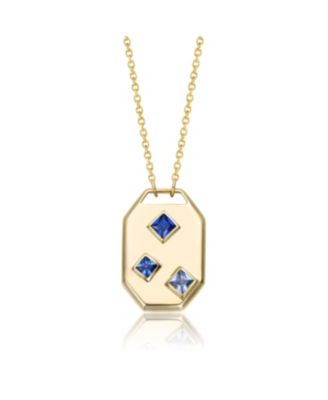 14K Gold Plated Blue Cubic Zirconia Geometric Dog Tag Pendant Necklace