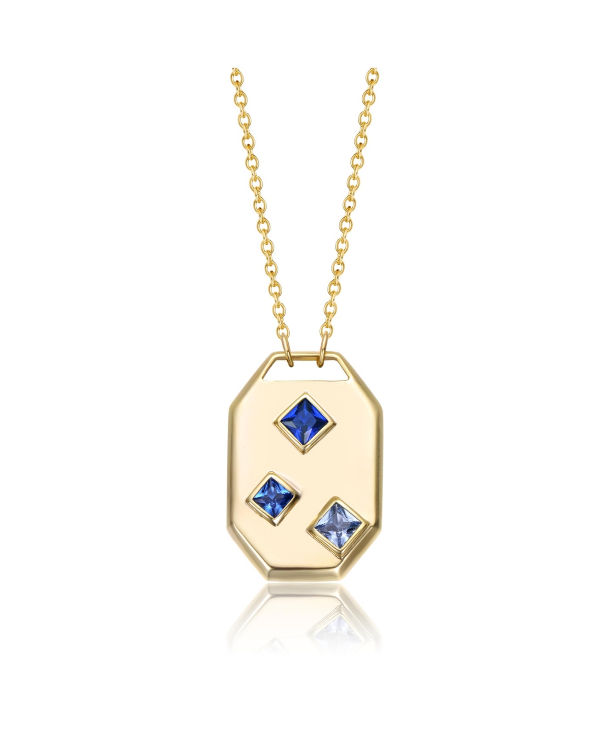 14K Gold Plated Blue Cubic Zirconia Geometric Dog Tag Pendant Necklace - Gold