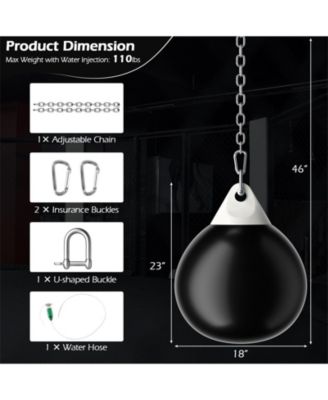 18 Inch 110 Pound Heavy Punching Water Aqua Bag with Adjustable Metal Chain-Black