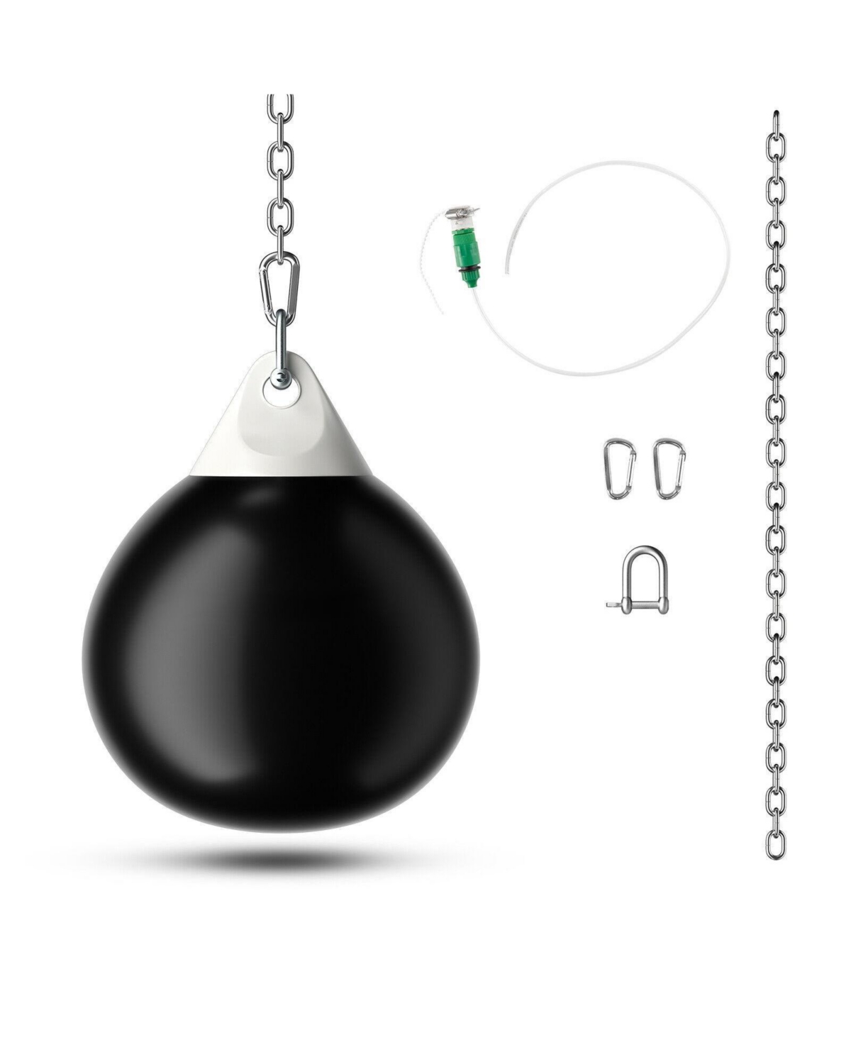 18 Inch 110 Pound Heavy Punching Water Aqua Bag with Adjustable Metal Chain-Black - Black