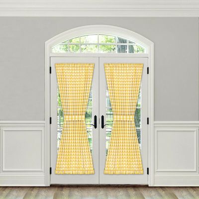 Plaid Country Farmhouse French Door Curtain Panel With Matching Tieback