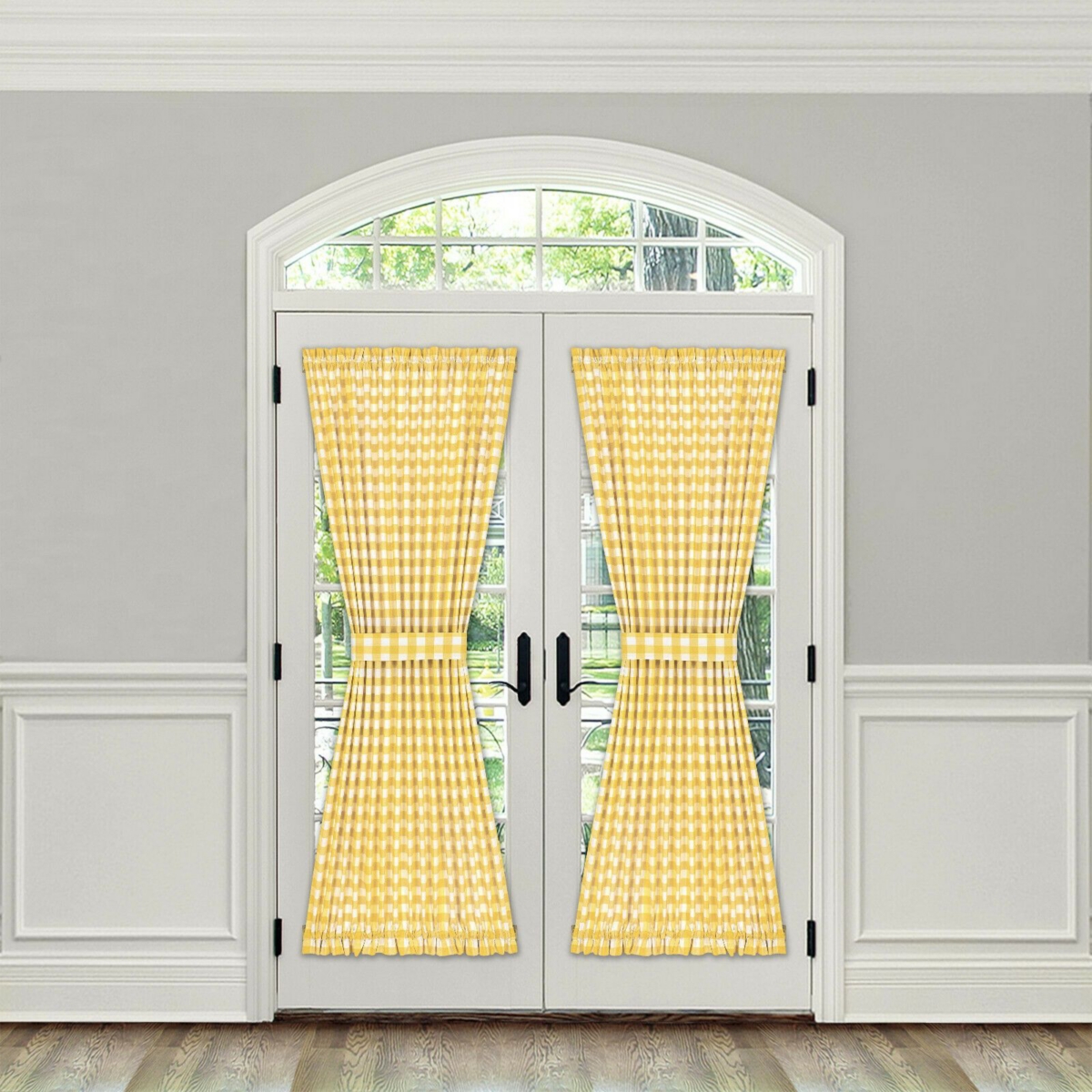 Kate Aurora Plaid Country Farmhouse French Door Curtain Panel With Matching Tieback