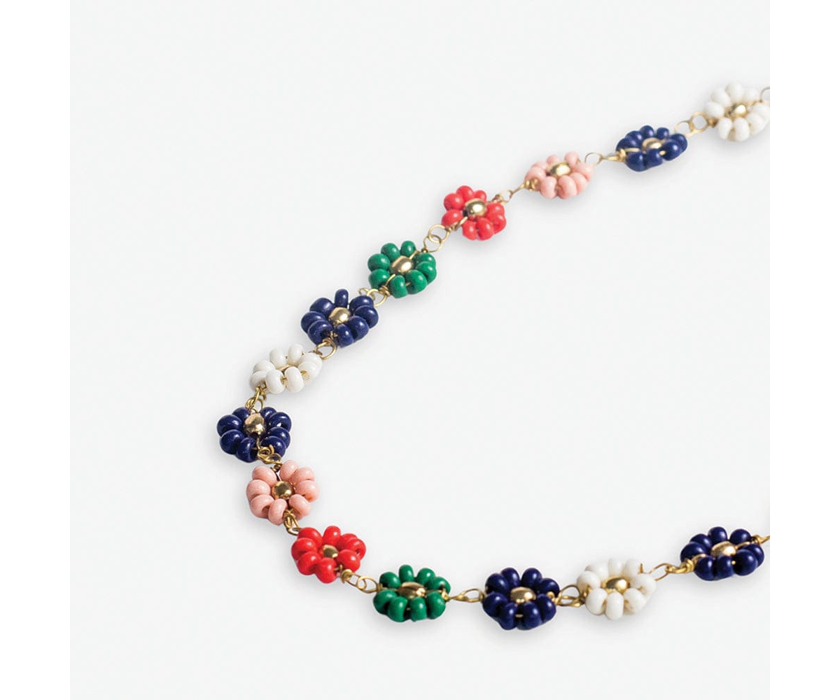 Ink + Alloy Amanda Multi Color Flowers Beaded Necklace - Navy and Red