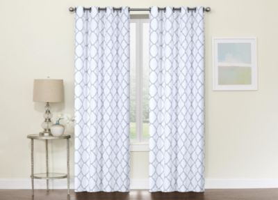 2 Pack: Thermal Lined Gray & White Trellis Grommet Blackout Curtains