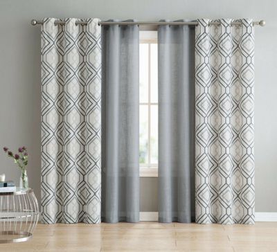 Coordinating 4 Piece Geometric & Solid Curtain Set - 38 in. W x 84 in. L, Yellow