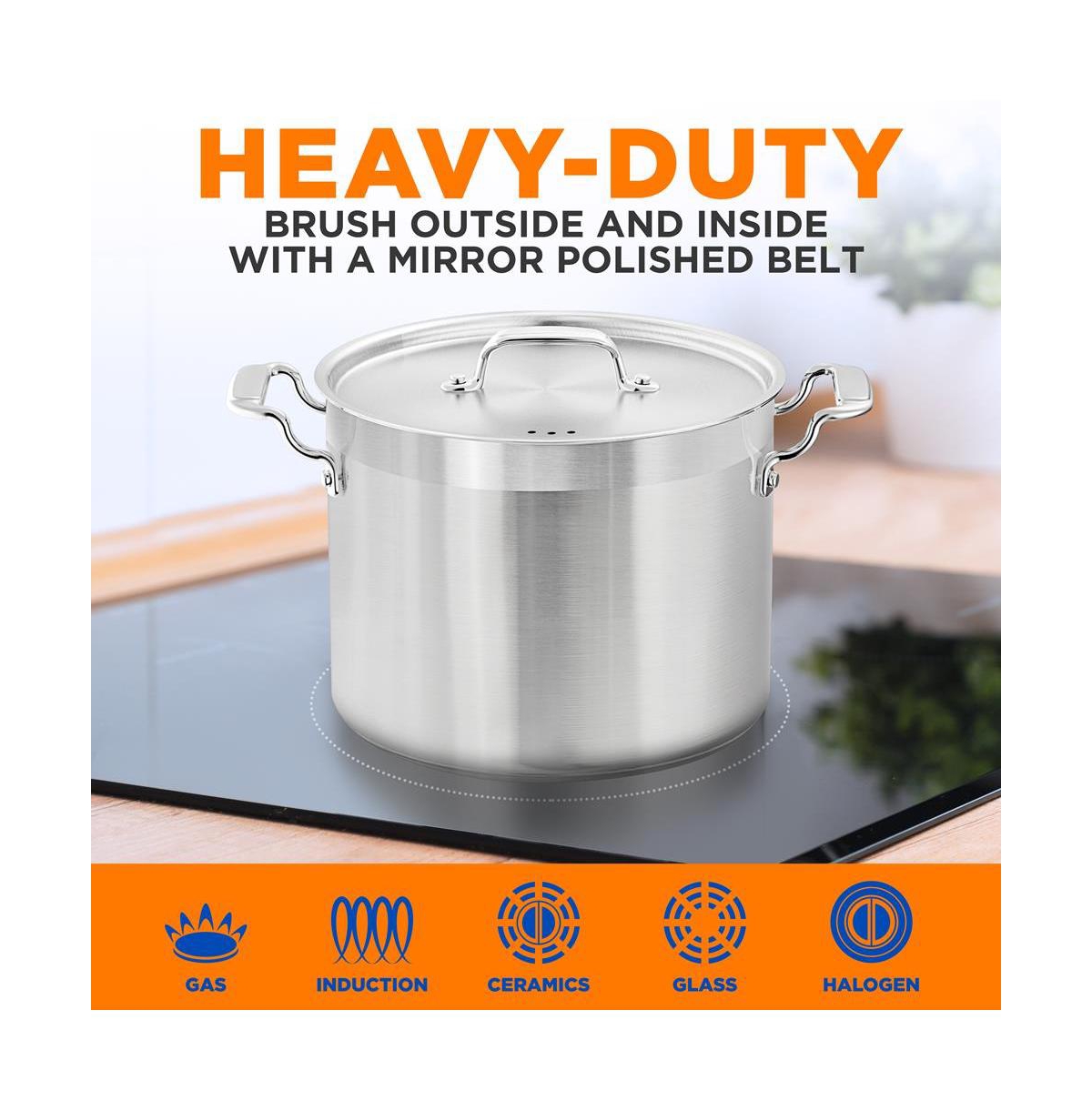 NutriChef Stainless Steel Cookware Stockpot - Quart, Heavy Duty Induction Pot, Soup Pot With Stainless Steel Lid