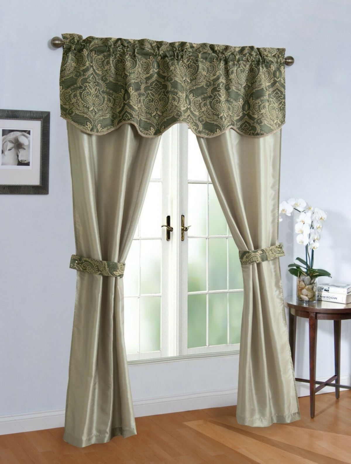 Kate Aurora 5 Piece Sheer Curtain & Valance Set - 52 in. W x 84 in. L, Blue/Gray