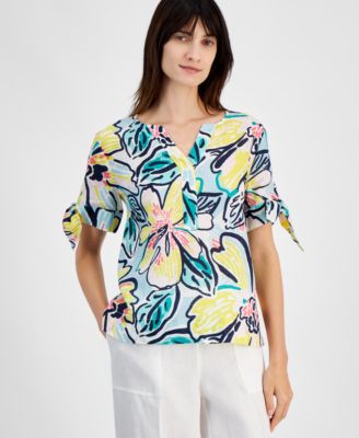 Women s Split Neck Wildflower Linen Shirt Created for Macy s