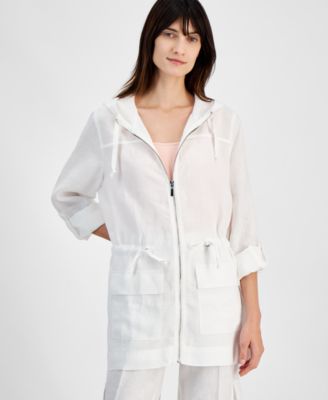 Women's Woven 100% Linen Solid Anorak, Created for Macy's