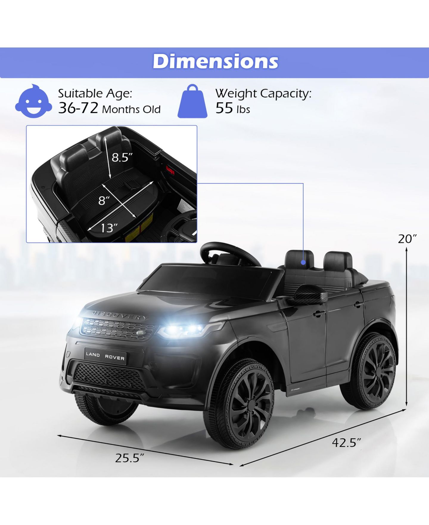 Детская игрушка Gymax Discovery Licensed Land Rover 12V Electric Ride-On Car with Remote Control, Ages 3-7, цвет: Чёрный, вариант 1 — фото 7