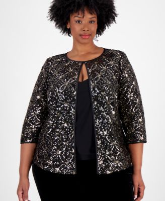 Alex Evenings - Plus Size Sequined Layered-Look Top