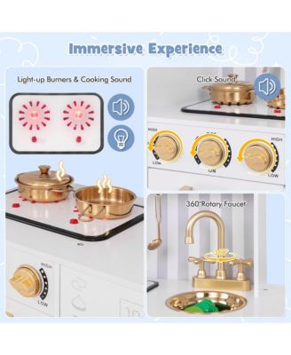 Play Kitchen Toy Set w/ Chalkboard Oven Sink Faucet Stove Water Dispenser