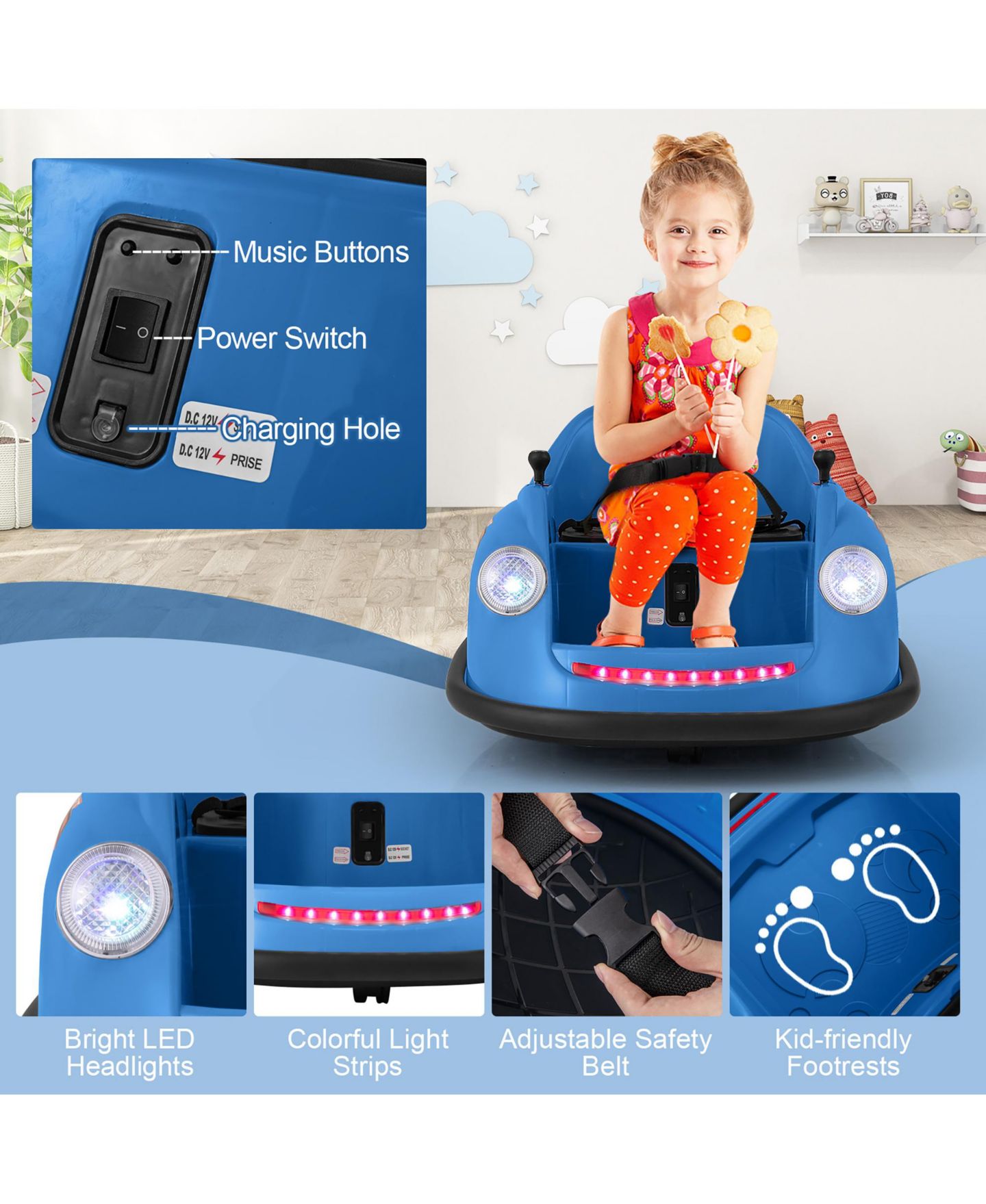 Детская игрушка Gymax 12V Electric Remote Control Ride-On Bumper Car, 44 lb Capacity, Ages 2-5, цвет: Чёрный, вариант 1 — фото 6