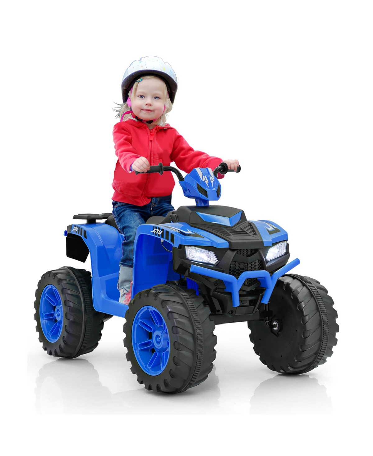 Gymax Kids Ride-On Atv 24V Battery Powered Electric Vehicle w/ Wireless Connection Music Radio Pink - Blue+black