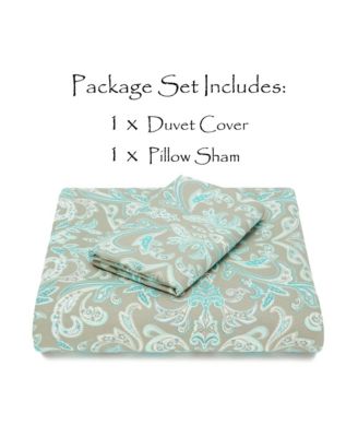 Premium Damask Sage Duvet Cover Set - Duvet Cover (90” x 90”) & 1 Pillow Sham (20” x 26”) - 2-Piece Set, Twin Size