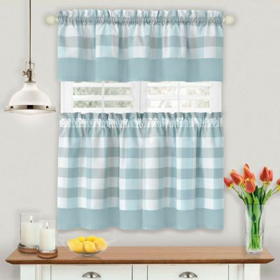 Modern Country Farmhouse 3 Piece Plaid Checkered Cafe Kitchen Curtain Tier and Valance Set