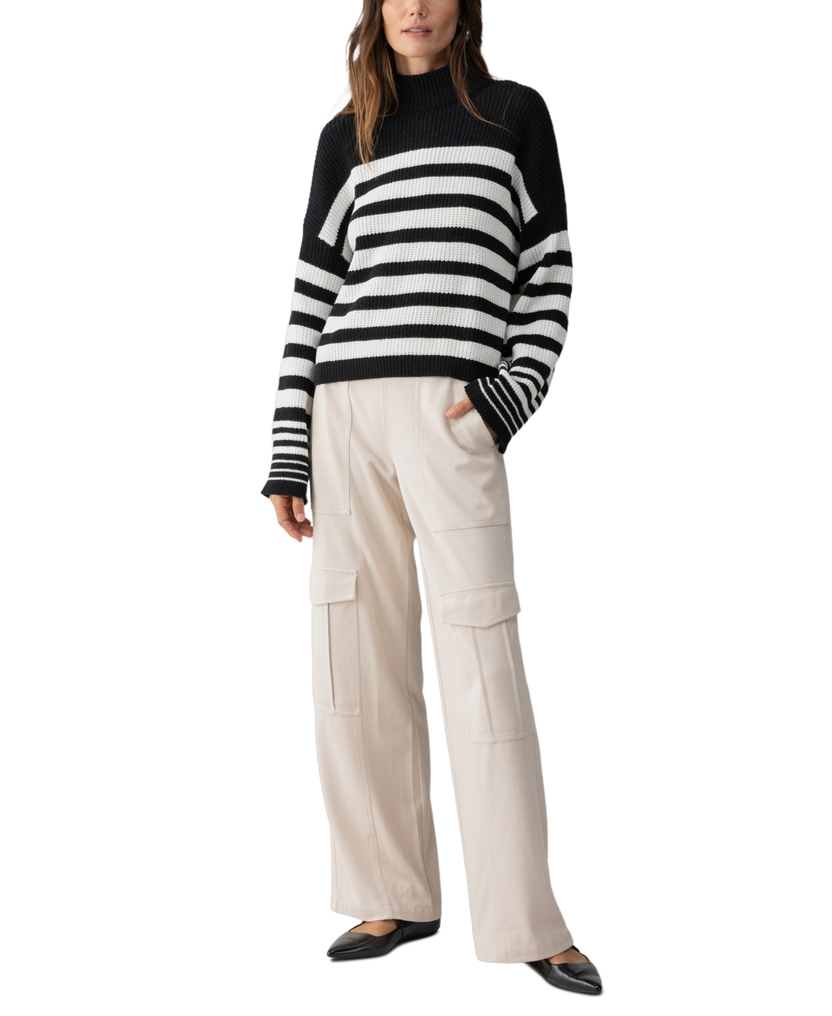Sanctuary Women's Stay Cozy Striped Mock Neck Sweater -/ Chalk Stripe